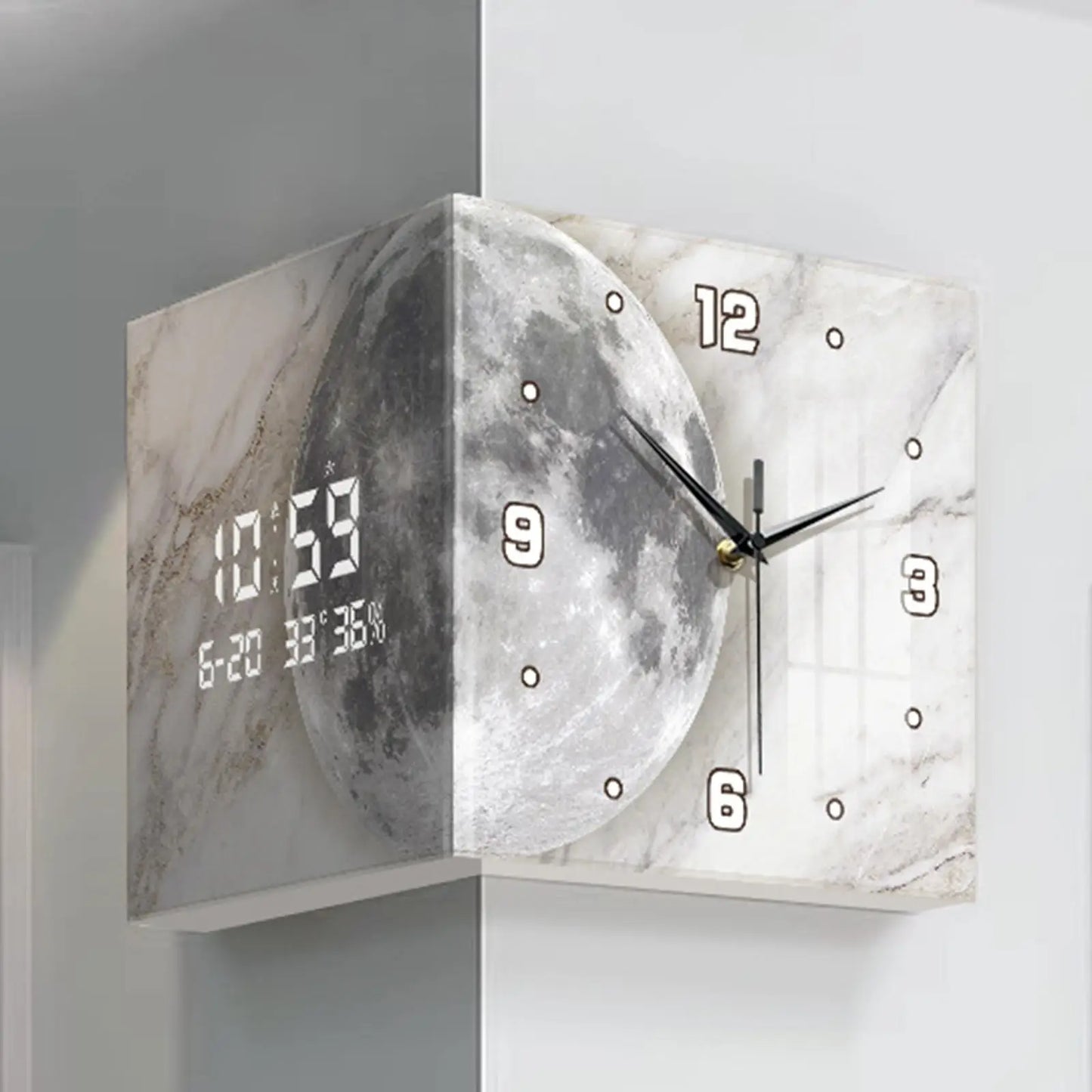 Corner Clock Easy to Read Double Sided Wall Clock Decorative Scenery Wall Corner Clock for Farmhouse Bedroom Home Decoration