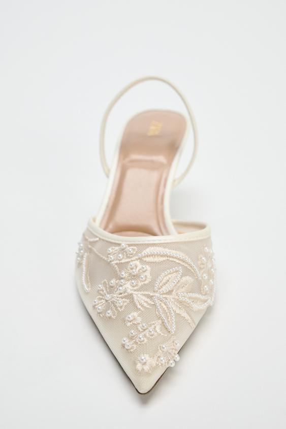 ZARA EMBROIDERED MESH SLINGBACKS
