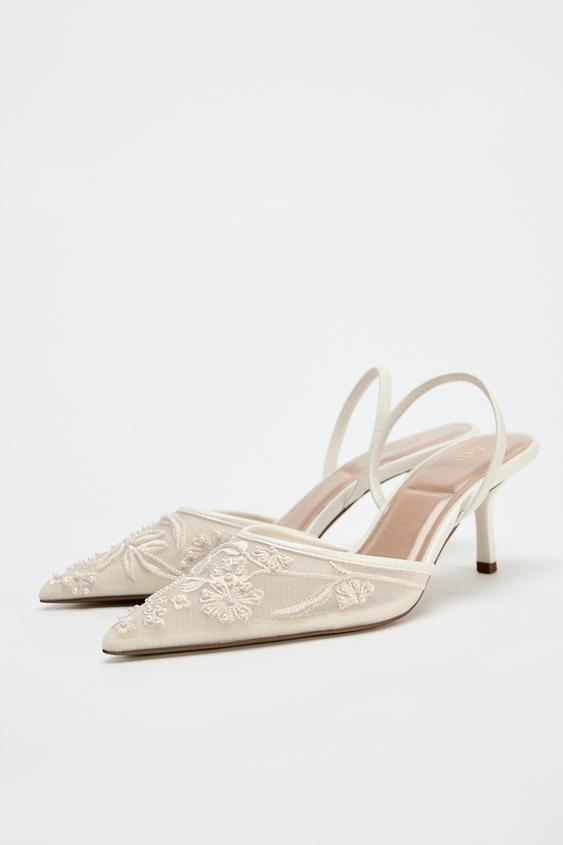 ZARA EMBROIDERED MESH SLINGBACKS
