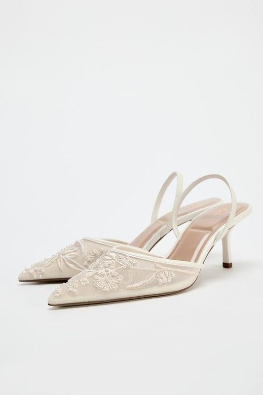 ZARA EMBROIDERED MESH SLINGBACKS