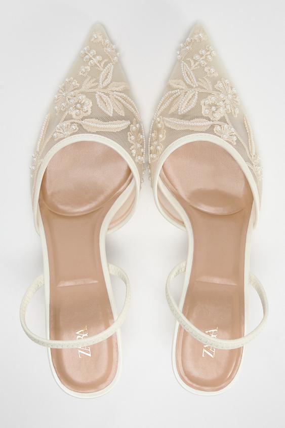 ZARA EMBROIDERED MESH SLINGBACKS