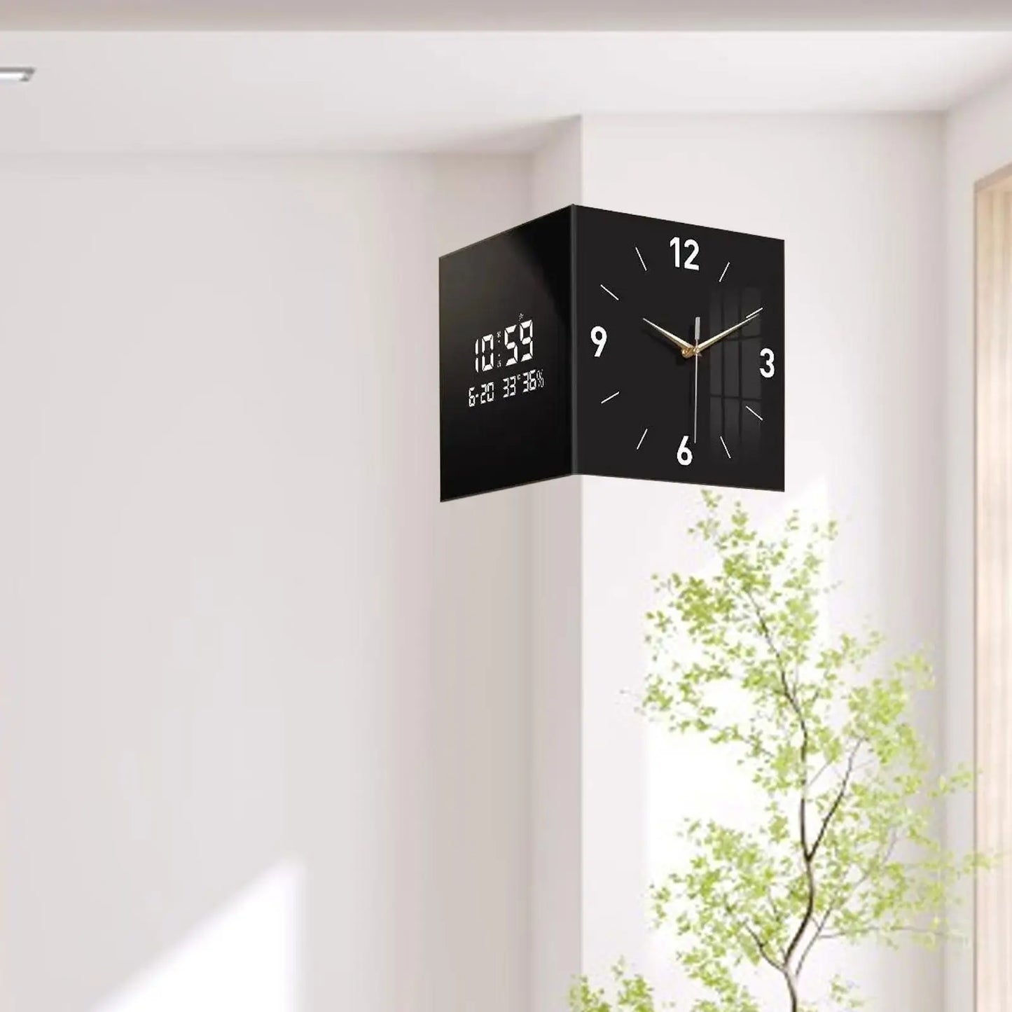 Corner Clock Easy to Read Double Sided Wall Clock Decorative Scenery Wall Corner Clock for Farmhouse Bedroom Home Decoration