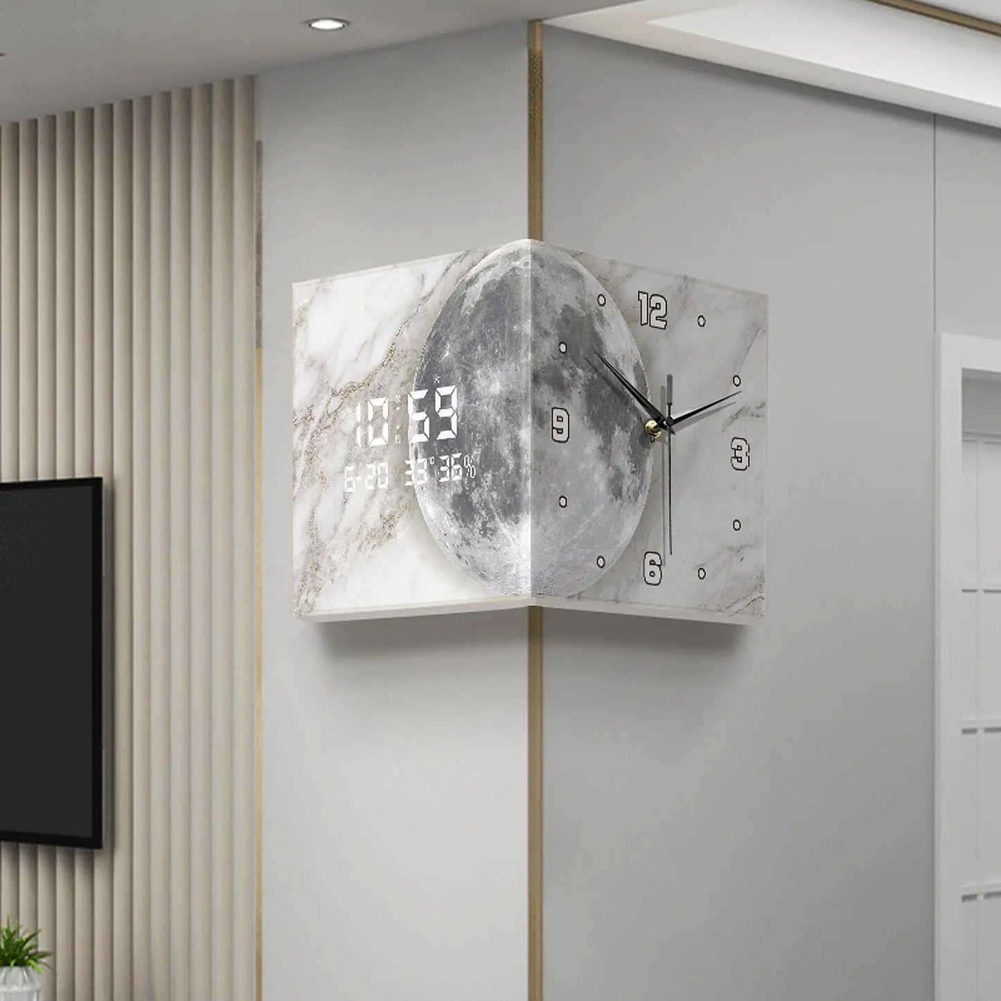 Corner Clock Easy to Read Double Sided Wall Clock Decorative Scenery Wall Corner Clock for Farmhouse Bedroom Home Decoration