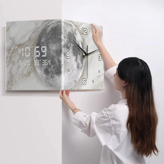 Corner Clock Easy to Read Double Sided Wall Clock Decorative Scenery Wall Corner Clock for Farmhouse Bedroom Home Decoration
