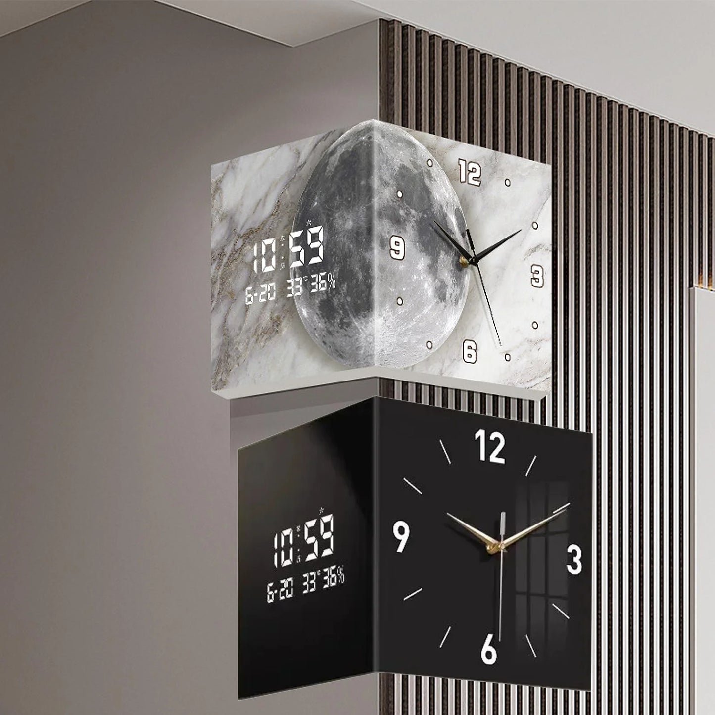 Corner Clock Easy to Read Double Sided Wall Clock Decorative Scenery Wall Corner Clock for Farmhouse Bedroom Home Decoration