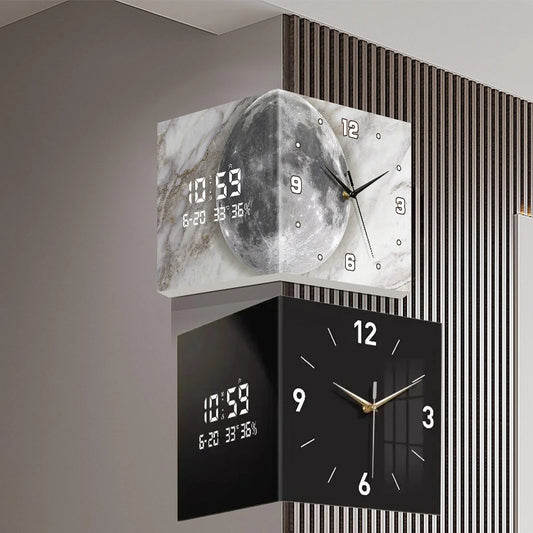 Corner Clock Easy to Read Double Sided Wall Clock Decorative Scenery Wall Corner Clock for Farmhouse Bedroom Home Decoration