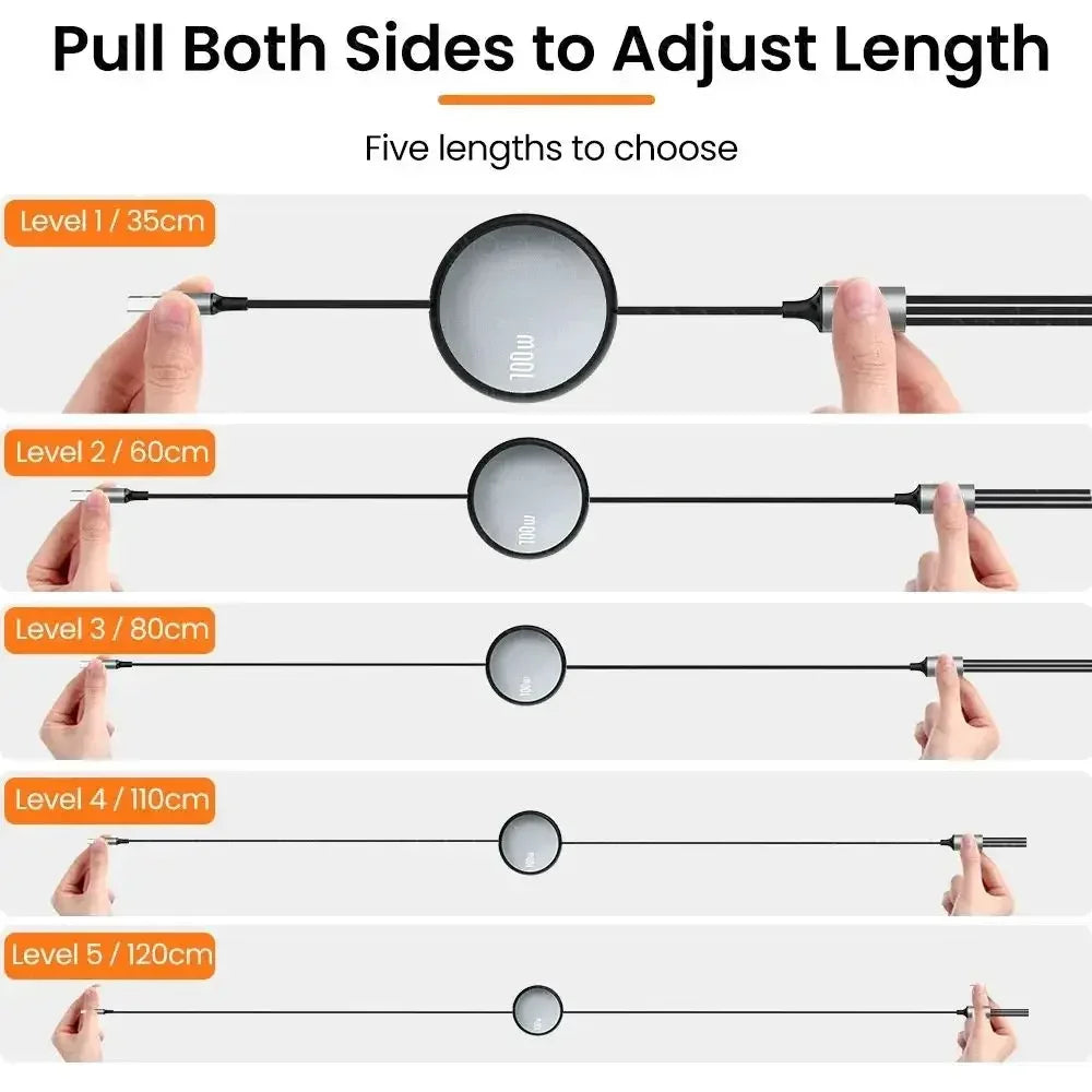 3in1 Retractable 6A 100W USB Cable for iPhone 14 13 12- USB To 8 pin/Type C/Micro Fast Charge Cable for Huawei Data Cable