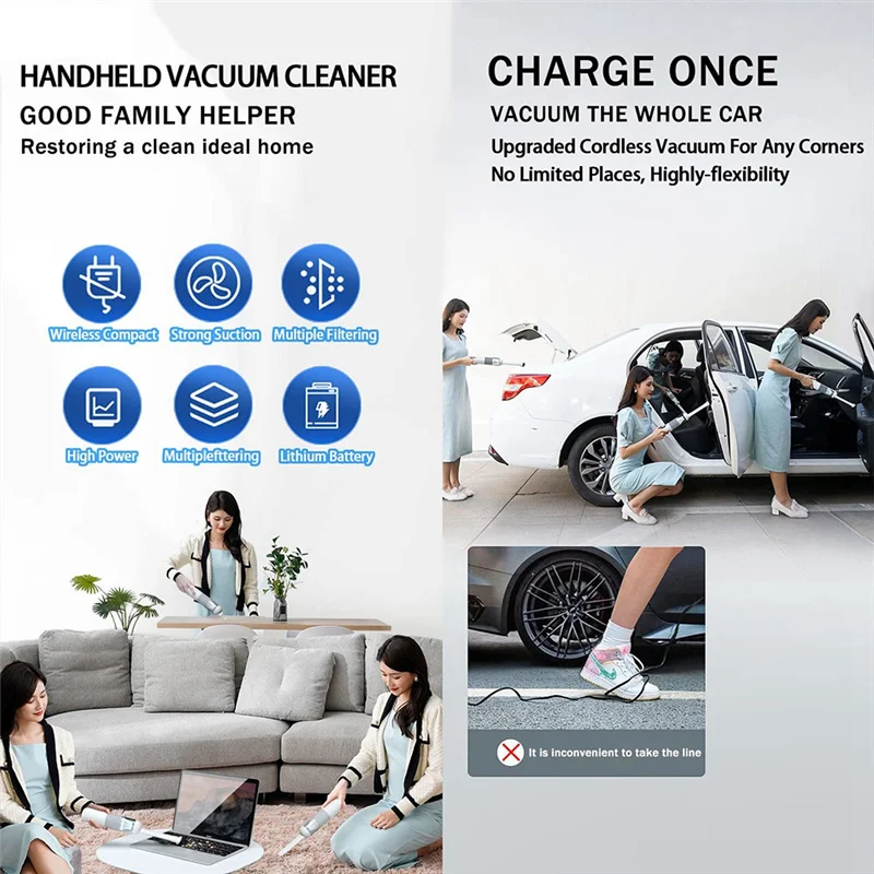 B01C-Cordless Car Vacuum Cleaner Portable Handheld Vacuum Cleaner For Car, Home And Office